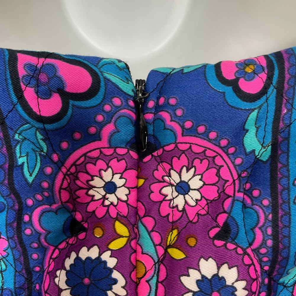Vintage 70s Top Psychedelic Quilted Sleeveless Patchwork Print Women Boxy Hippie - Picture 11 of 15